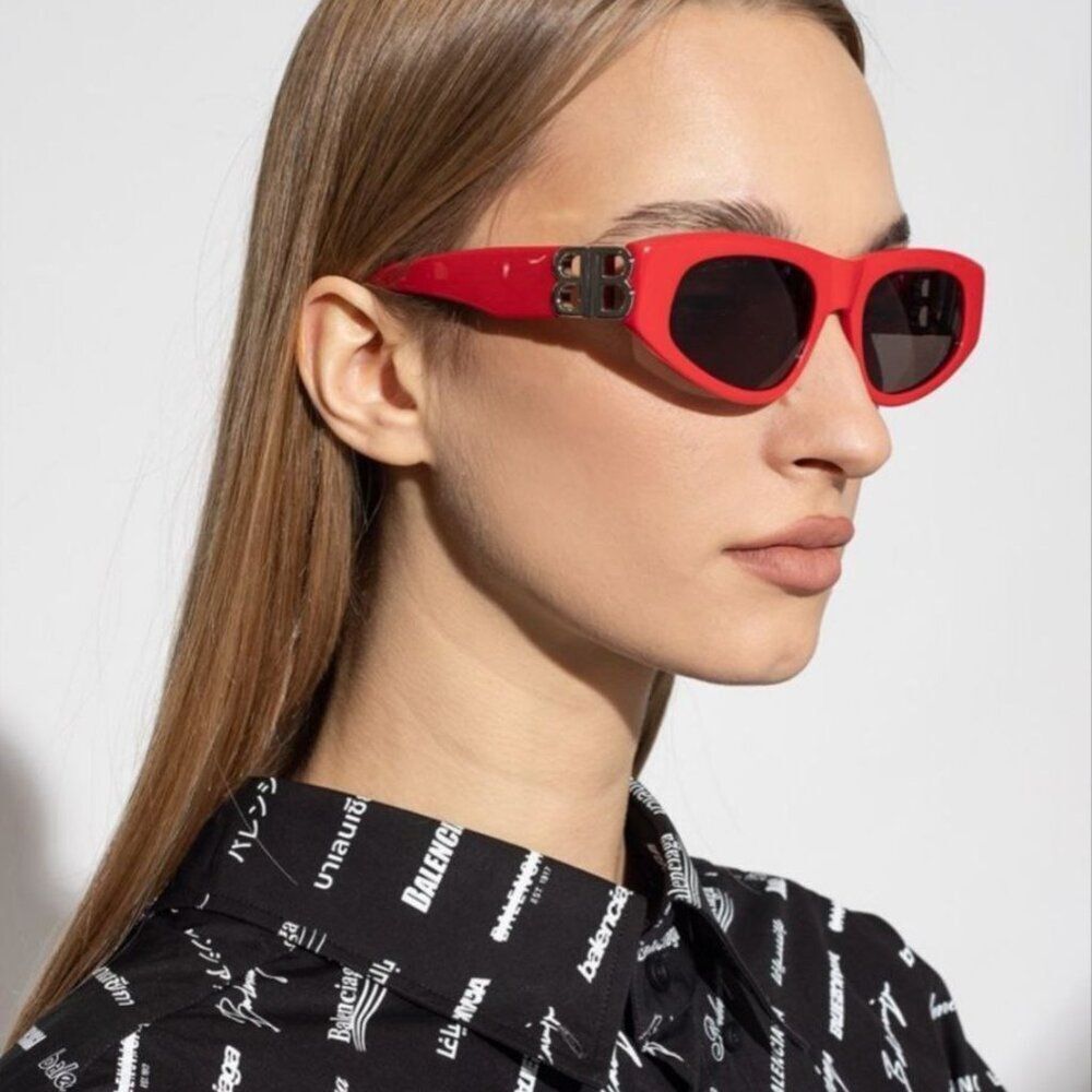 SALE! NEW Balenciaga BB0095S 016 Red Silver Logo Grey Cat Eye Unisex Sunglasses - Picture 15 of 15